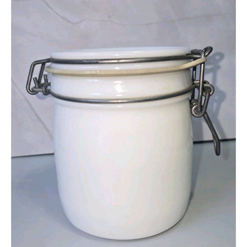 Vintage White Milk Glass Wheaton Lidded Jar Canister Bale Clamp Lock Rubber Seal